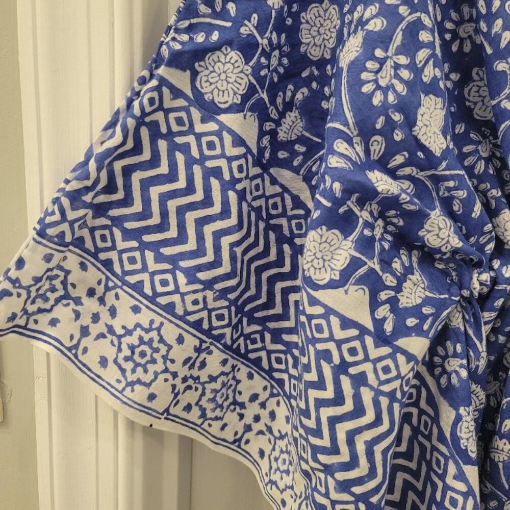 Women Blue & White Cotton Long Kaftan, Caftan Swimsuit Coverup. One size - Picture 5 of 7